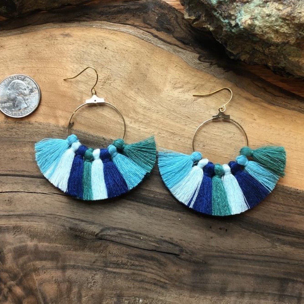 Multi-Colored Blue Lightweight Tassel Earrings